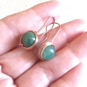Teal Green Agate ~ Copper Wrapped Dangle Earrings! Boho & Casual Every Day Wear!